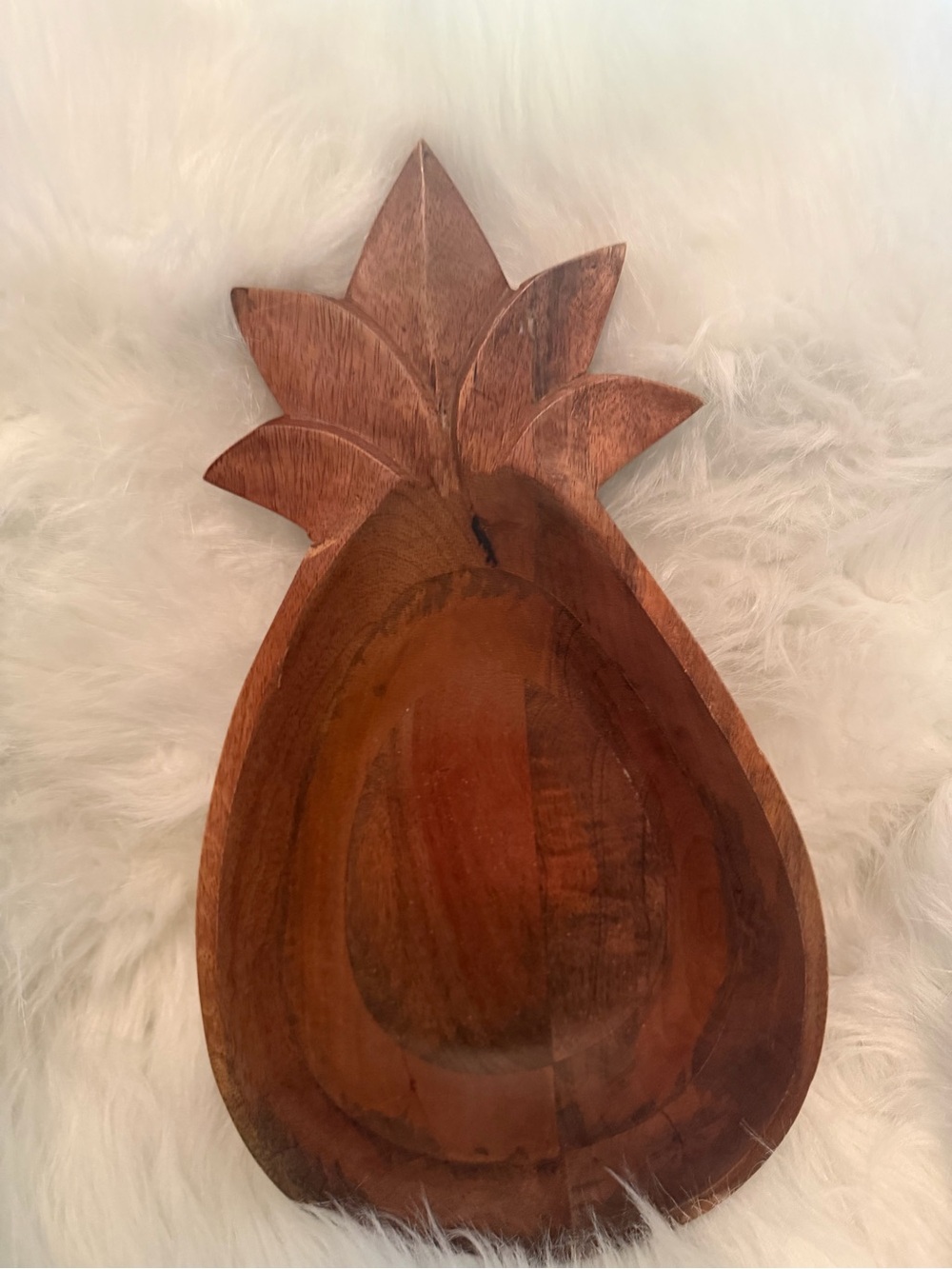 Hand-Carved Pineapple Wood Serving Bowl - Brown
